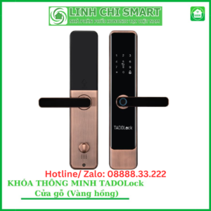 Khóa Thông Minh Hunonic Tadolock Cửa Gỗ Màu Vàng Hồng Cổ Điển