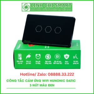 Công Tắc Cảm Ứng Wifi Hunonic Datic 3 Nút, Màu Đen