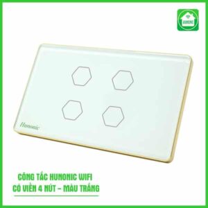 Công Tắc Cảm Ứng 4 Nút Màu Trắng Wifi Hunonic Hình Chữ Nhật Viền Vàng