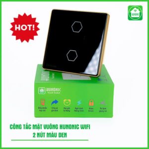 Công tắc cảm ứng WiFi Hunonic 2 Nút, Hình Vuông  -màu đen