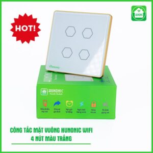 Công tắc cảm ứng WiFi Hunonic 4 Nút, Hình Vuông - màu đen