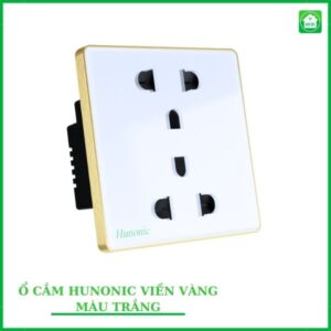 Ổ cắm tiếp địa Hunonic Viền Vàng - Hình Vuông - Màu Trắng