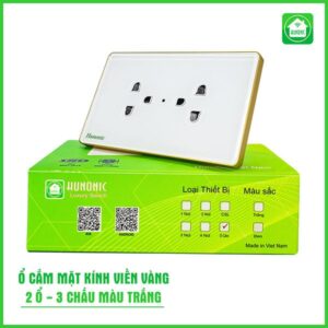 Ổ cắm tiếp địa viền Vàng, màu Trắng/Đen
